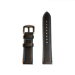 Black & Blue Leather Race Strap - Magnus Watch