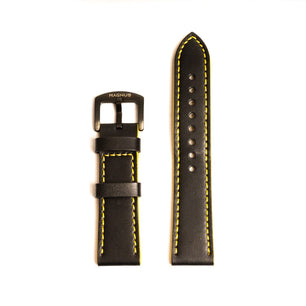 Black & Yellow Leather Race Strap - Magnus Watch